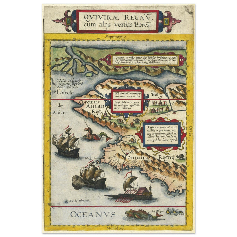Quivira ancient map. Ancient North American cartography by Cornelis de Jode XVI century.