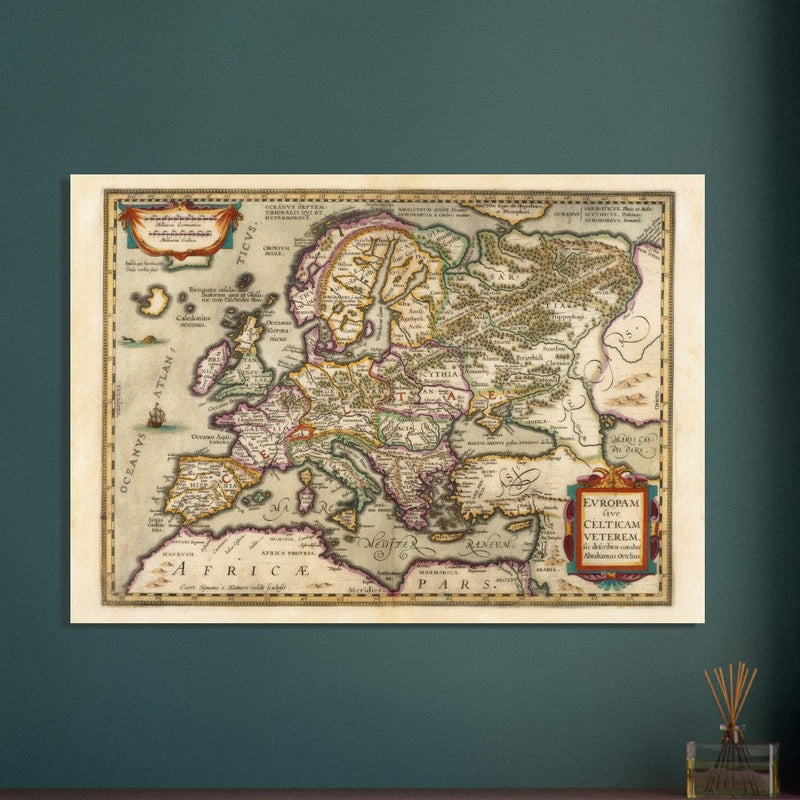 Ancient map of Europe and the Celts. Europam sive Celticam veterem by Abraham Ortelius.