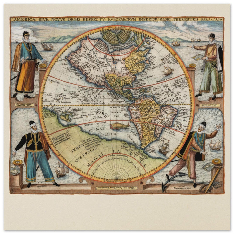 Ancient map of America of the XVI century by Theodor de Bry .