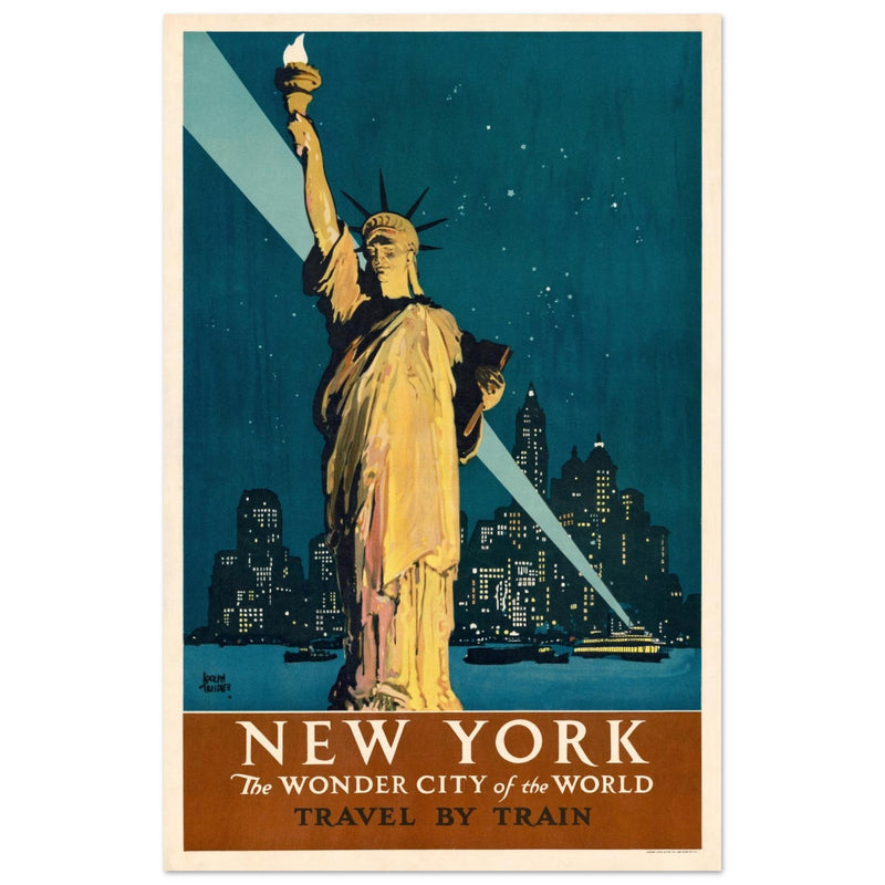 New York, The Wonder City of the World – Travel by Train”,  created in 1927 by renowned illustrator Adolph Treidler. print