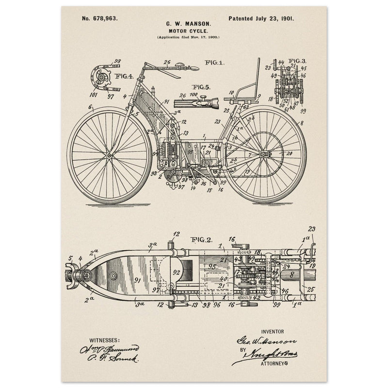 Motorcycle old patent by G. W Manson.