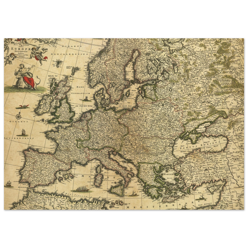 Ancient map of Europe. Nova et Accurata Totius Europae Descriptio by Frederik de Wit
