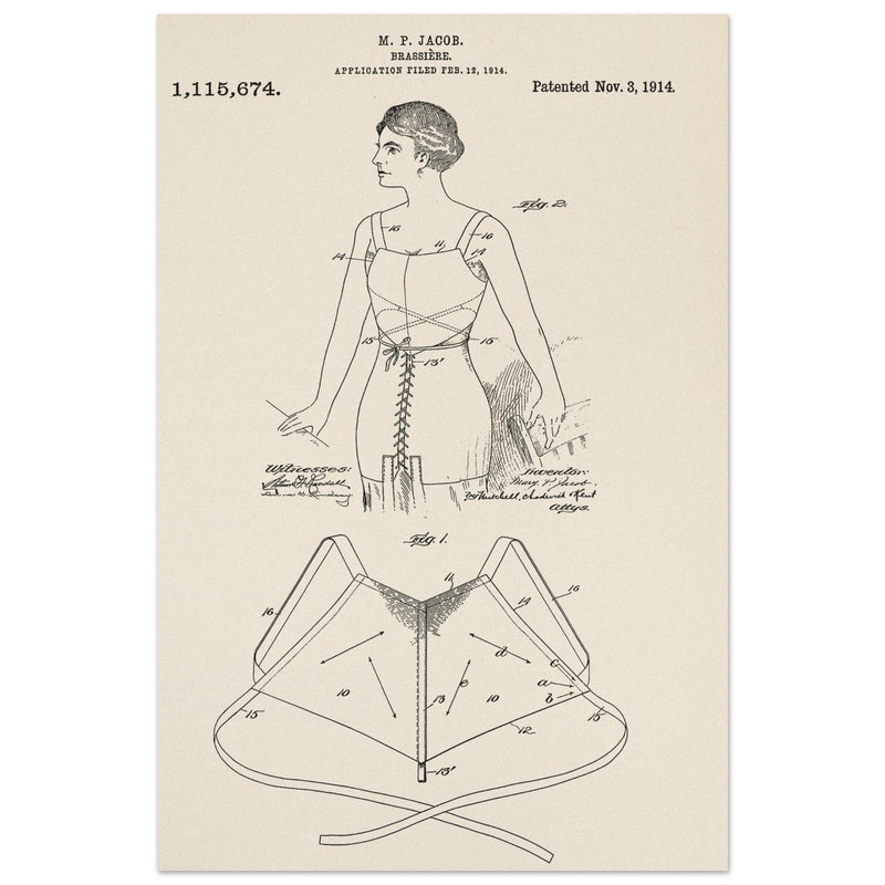 Brassiere patent drawing by M P Jacob.