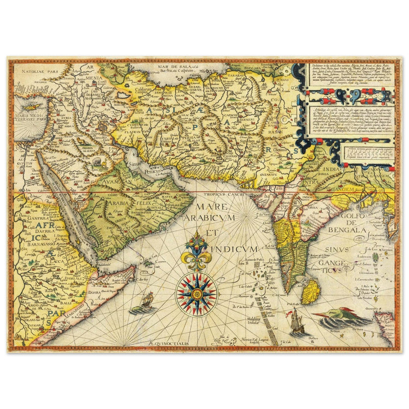 Red sea, Arabian coast and the Persian Gulf ancient map by Jan Huygen. Routes to the Indian Ocean.
