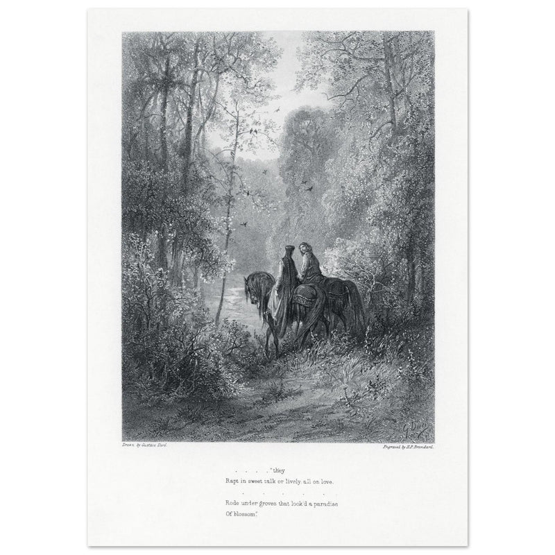 Gustave Dore illustration of King Arthur legend . The Dawn of Love. From the book Idylls of the King by Alfred Tennyson.