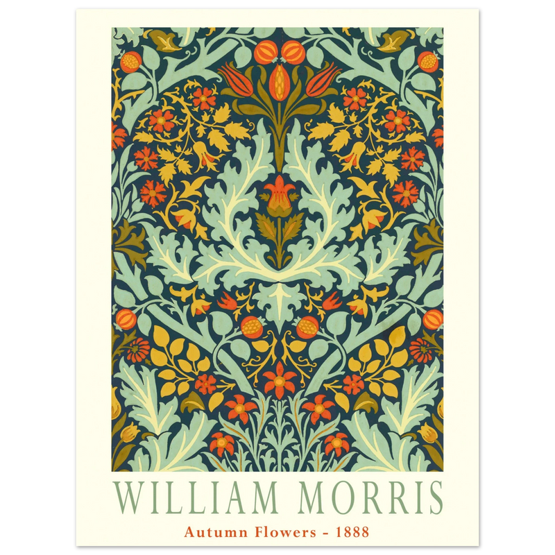 William Morris Autumn flowers vintage wallpaper reproduction.