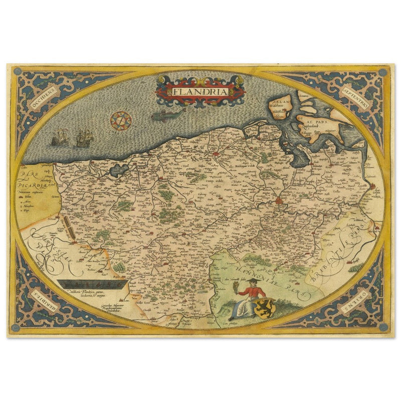 Ancient map of Flandria by Abraham Ortelius 1584. Vintage map  .