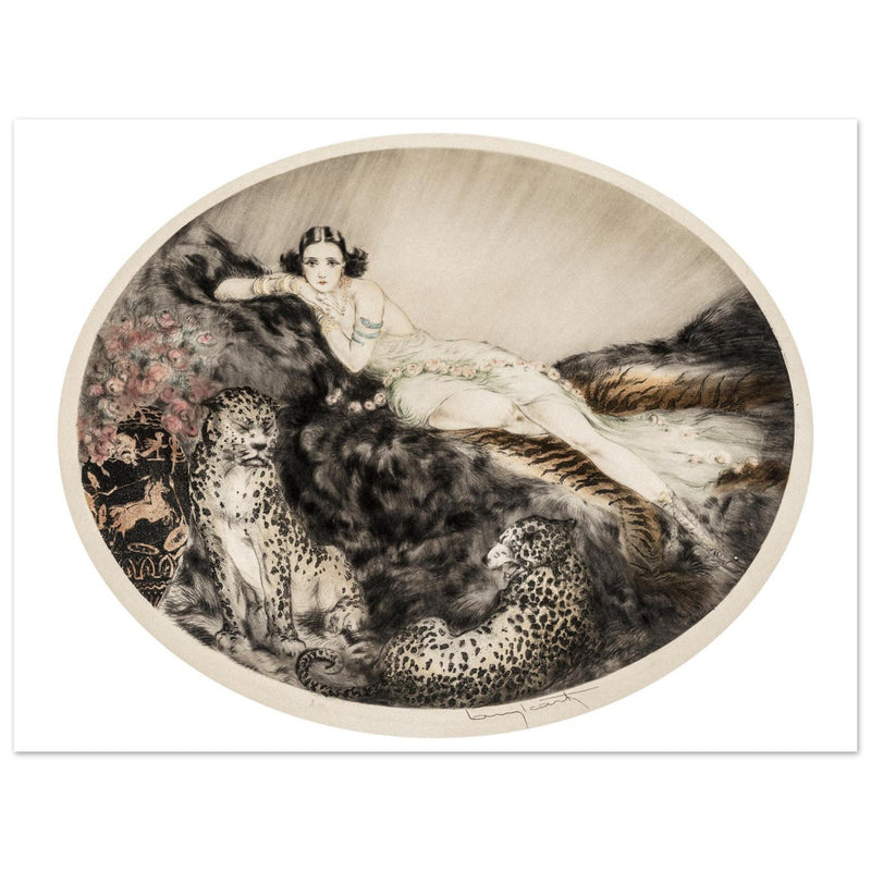 Louis Icart vintage illustration Thaïs   Lady with Leopards