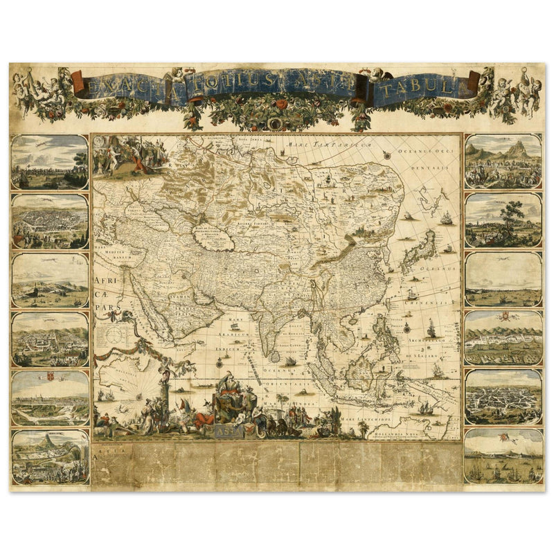 Vintage historic map of Asia by Nicolaes Visscher XVII century.
