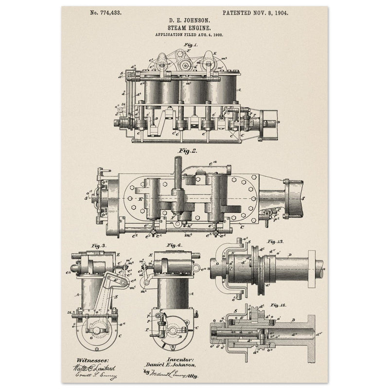 Steam engine patent 1904 by D. E Johnson.