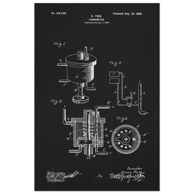 Carbureter vintage patent illustration by John Ford.