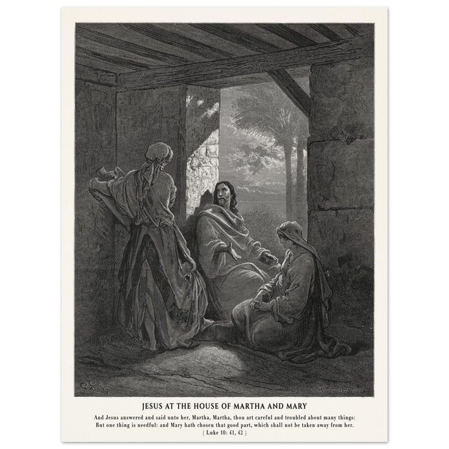 Gustave Dore The Bible engraving print . Jesus at the house of Martha and Mary .