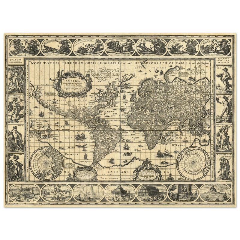 Ancient World Map   by Willem Janszoon Blaeu XVII Century.
