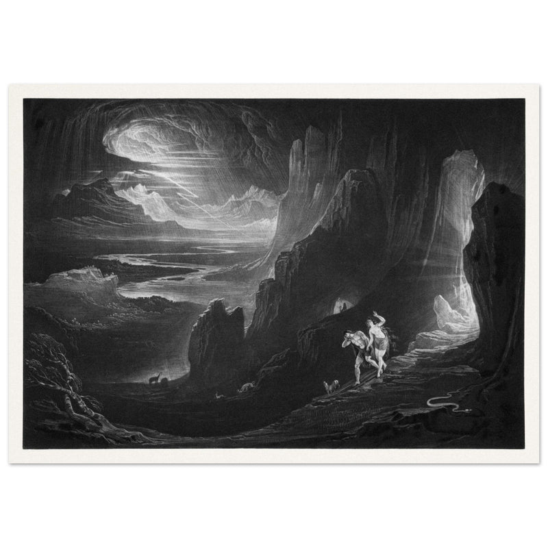 John Martin Paradise Lost vintage mezzoting engraving . Adam and Eve Driven Out of Paradise.