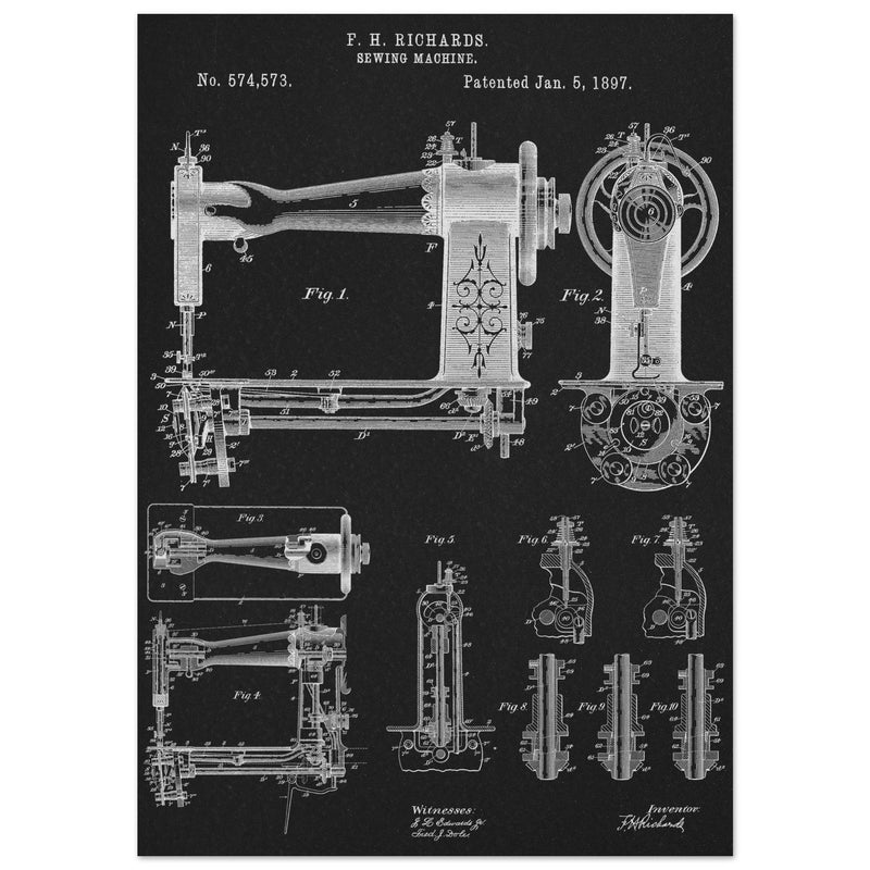 Sewing machine vintage patent 1897 by F. H Richards.
