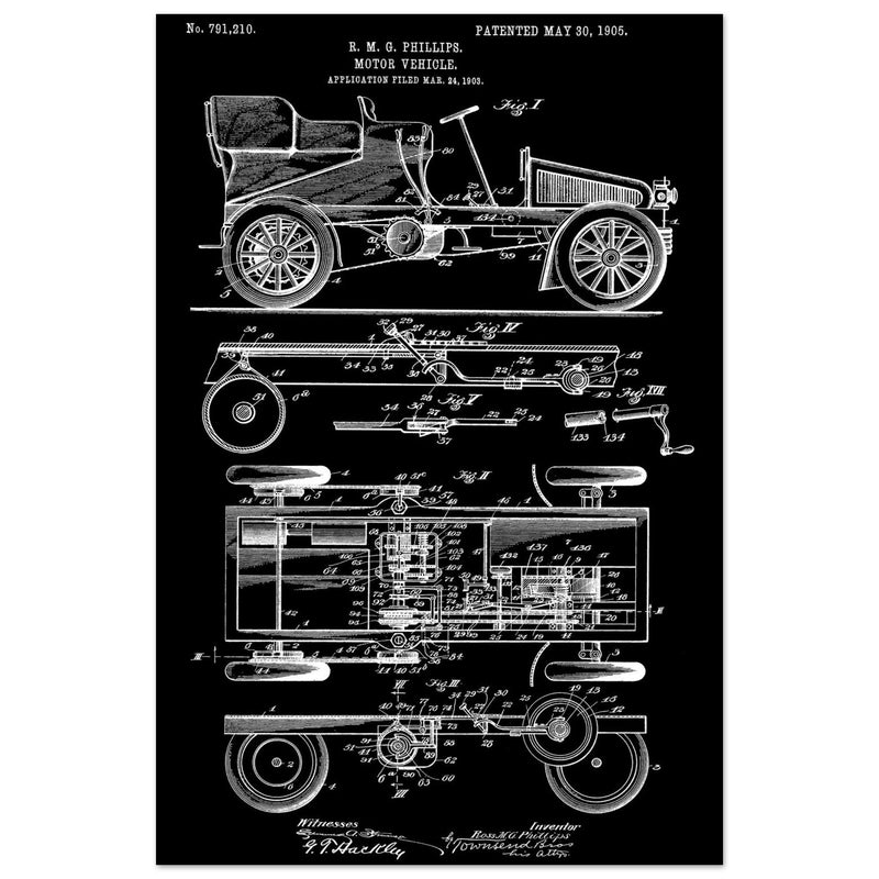 Motor Vehicle patent. Vintage car illustration.