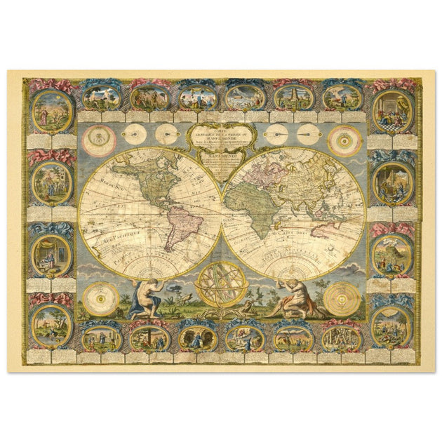 Ancient world map of 1776 by Abbe Clouet Double hemisphere world map.