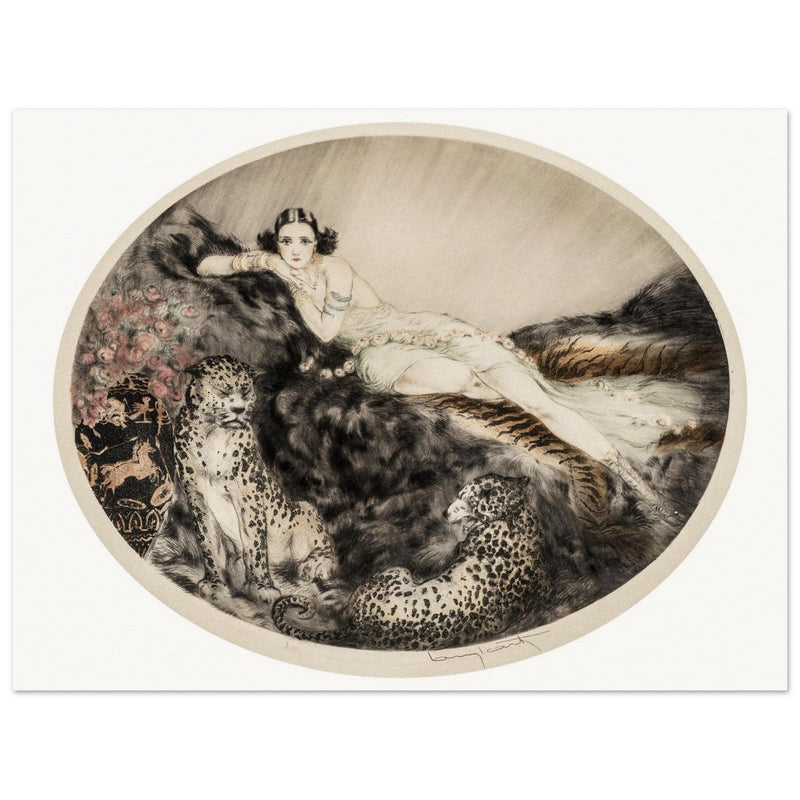Louis Icart vintage illustration Thaïs   Lady with Leopards