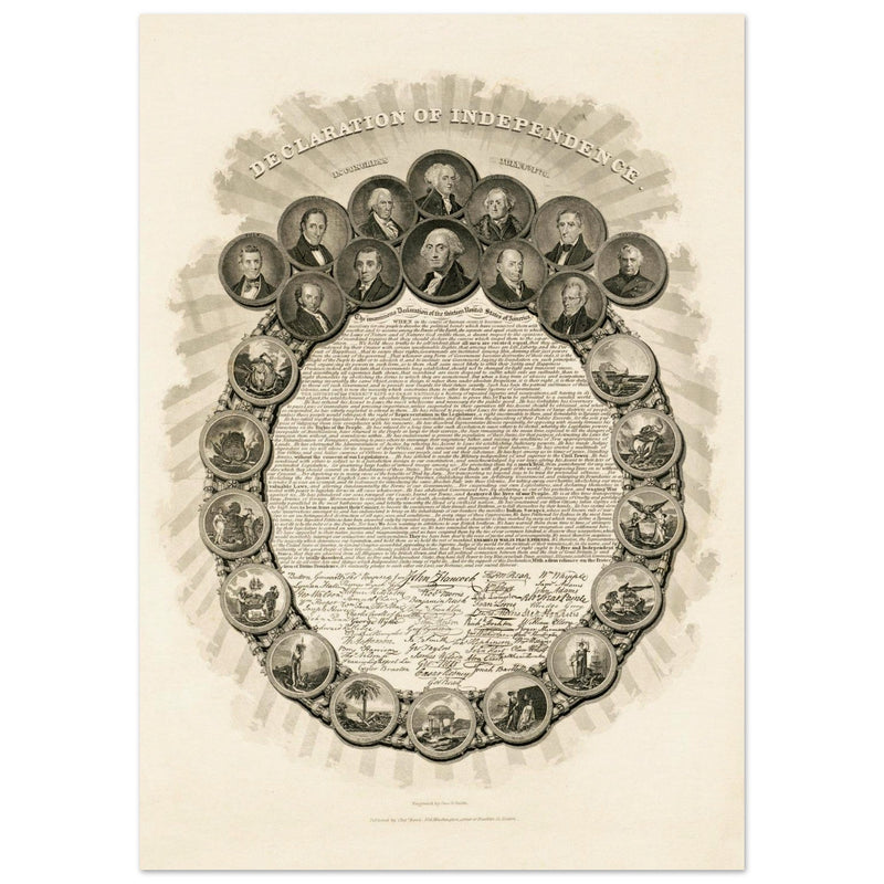 Declaration of Independence vintage print reproduction - Congress July 4th 1776 engraved by Geo. G. Smith.