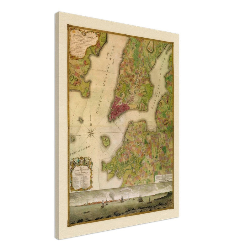 Beautiful antique old map from above of New York City 1770 by Bernad Ratzer