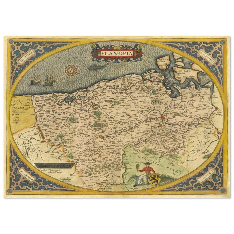 Ancient map of Flandria by Abraham Ortelius 1584. Vintage map  .