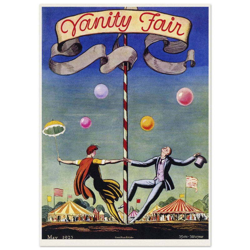 Vanity Fair magazine vintage cover by Rockwell Kent 1923. Two artists dancing at the circus.