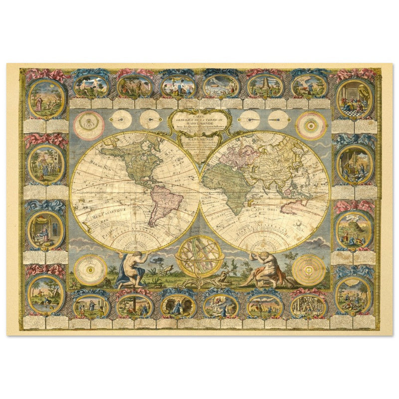 Ancient world map of 1776 by Abbe Clouet Double hemisphere world map.
