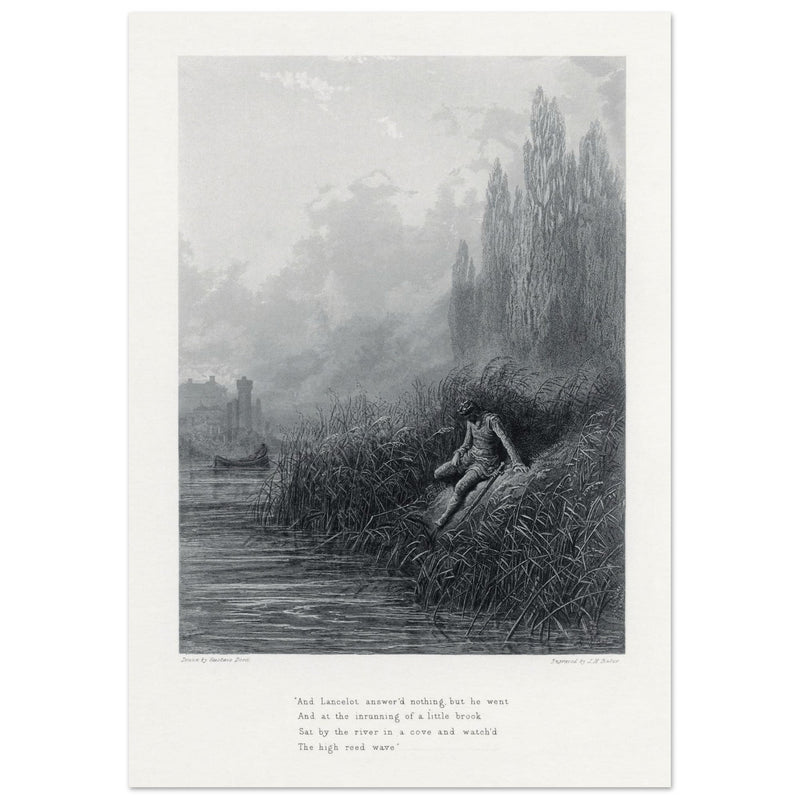 Gustave Dore illustration of King Arthur legend . The Remorse of Lancelot. Book Idylls of the King by Alfred Tennyson.