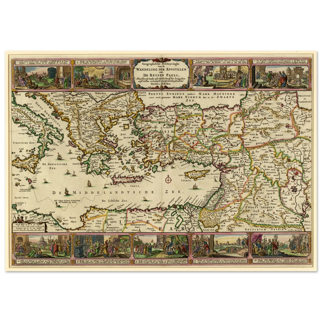 Ancient map Geographic Description of the Travels of the Apostles and the Journeys of Paul by Nicolaes Visscher
