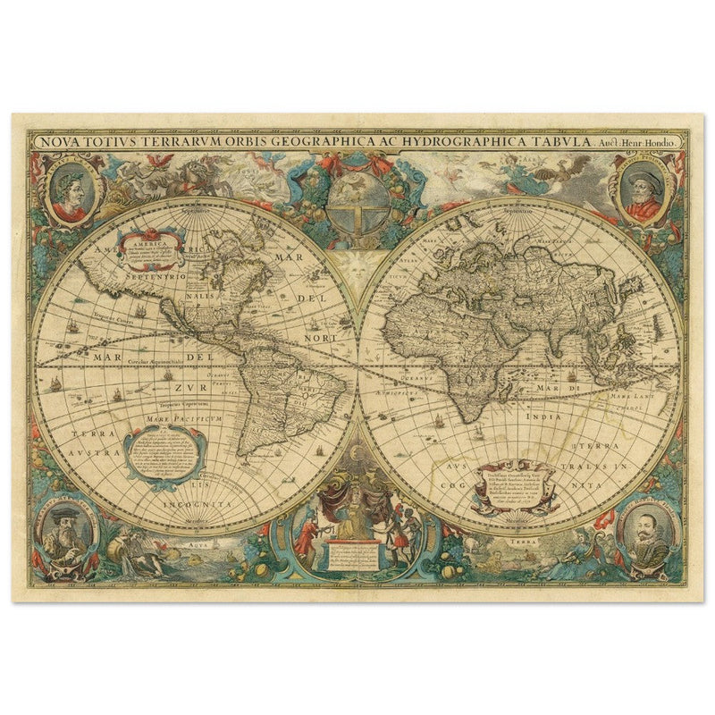 Nova totius terrarum orbis 1630 old world map poster by Hendrik Hondius
