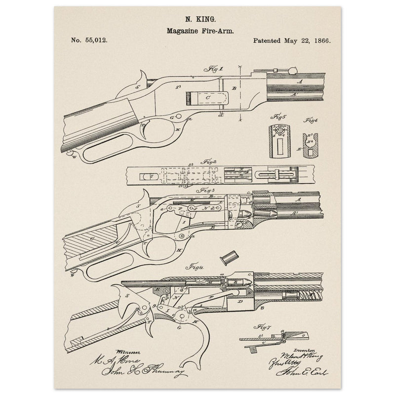 Magazine Fire arm patent 55012 by N kinf.