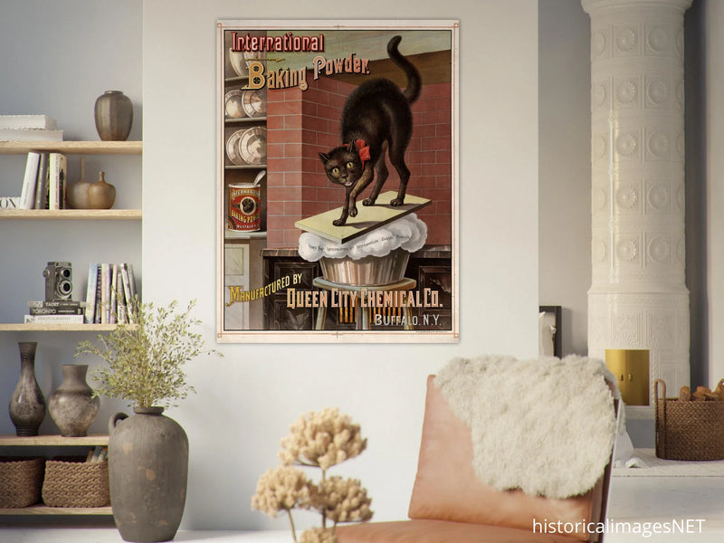 Vintage black cat Baking powder advertisement print 1885