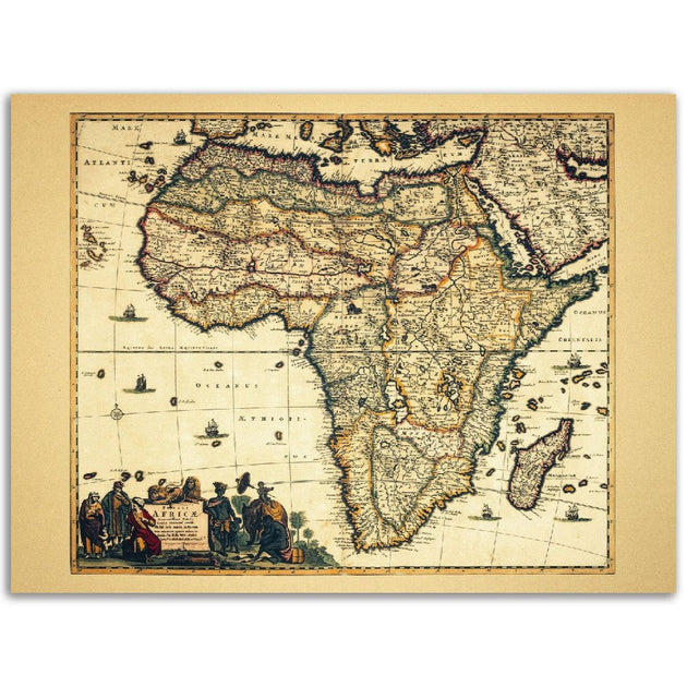 Africa vintage old map print. Reproduction of an ancient map of the african continent of 1680