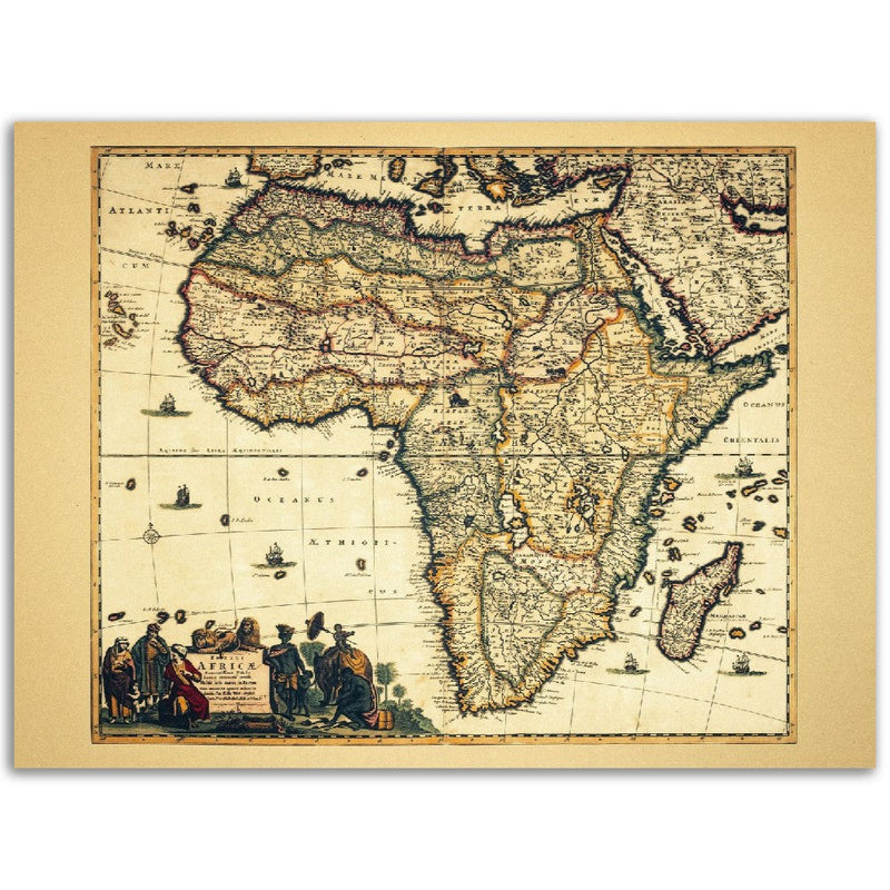 Africa vintage old map print. Reproduction of an ancient map of the african continent of 1680