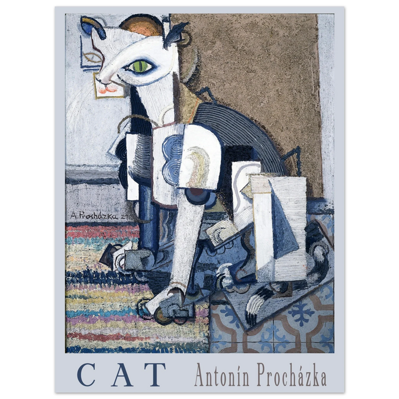 Cat painting cubism style poster reproduction Creator: Antonín Procházka 1921