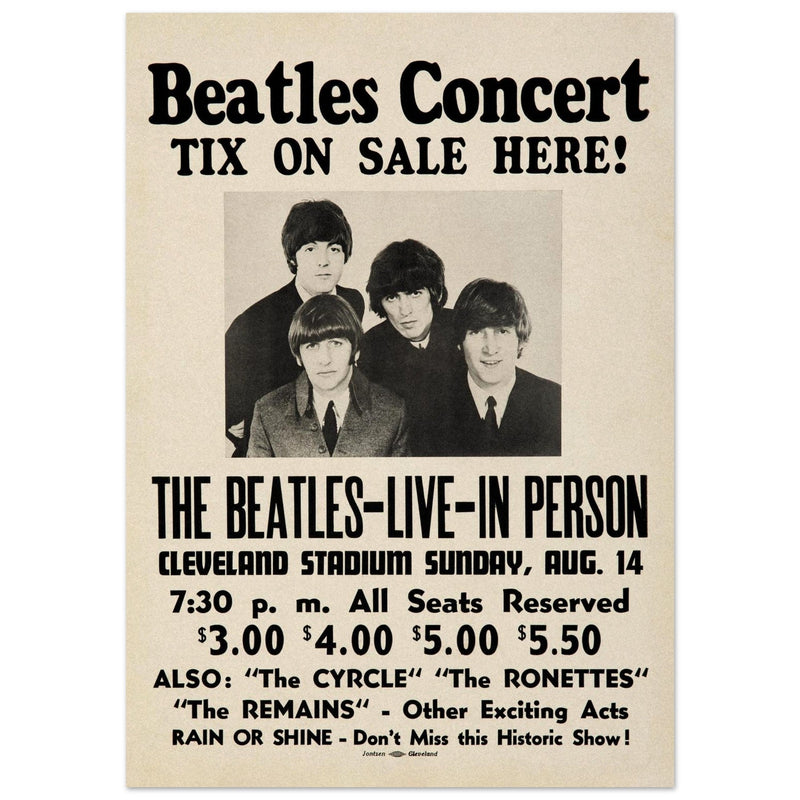 The Beatles music poster. Performance in Cleveland Ohio stadium in 1966.