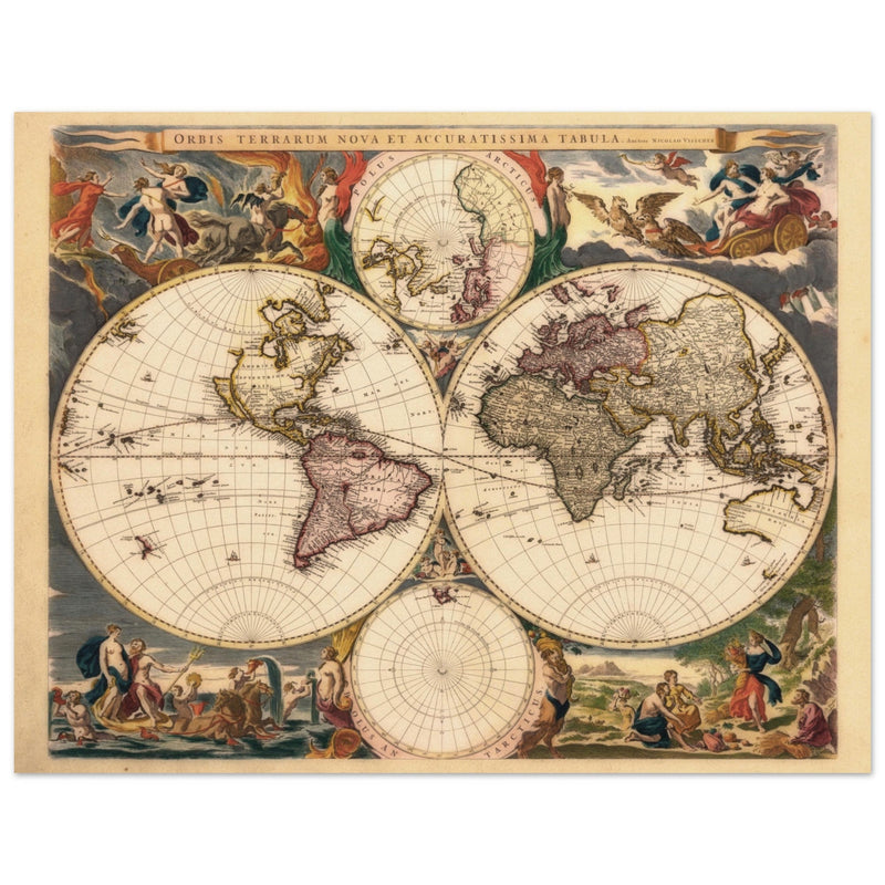 Old world map Orbis Terrarum Nova et Accuratissima Tabula 1658 by  Nicolaes Visscher