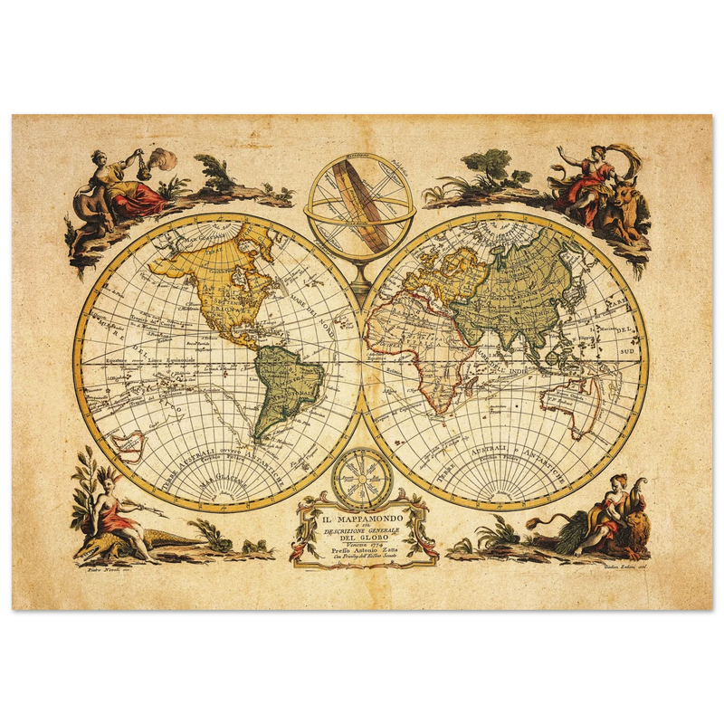 Ancient world map print. Il Mappamondo o sia Descrizione Generale del Globo by Antonio Zatta