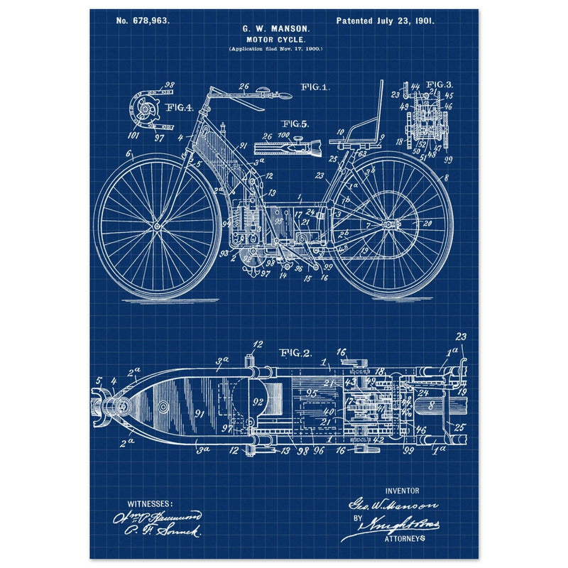 Motorcycle old patent by G. W Manson.