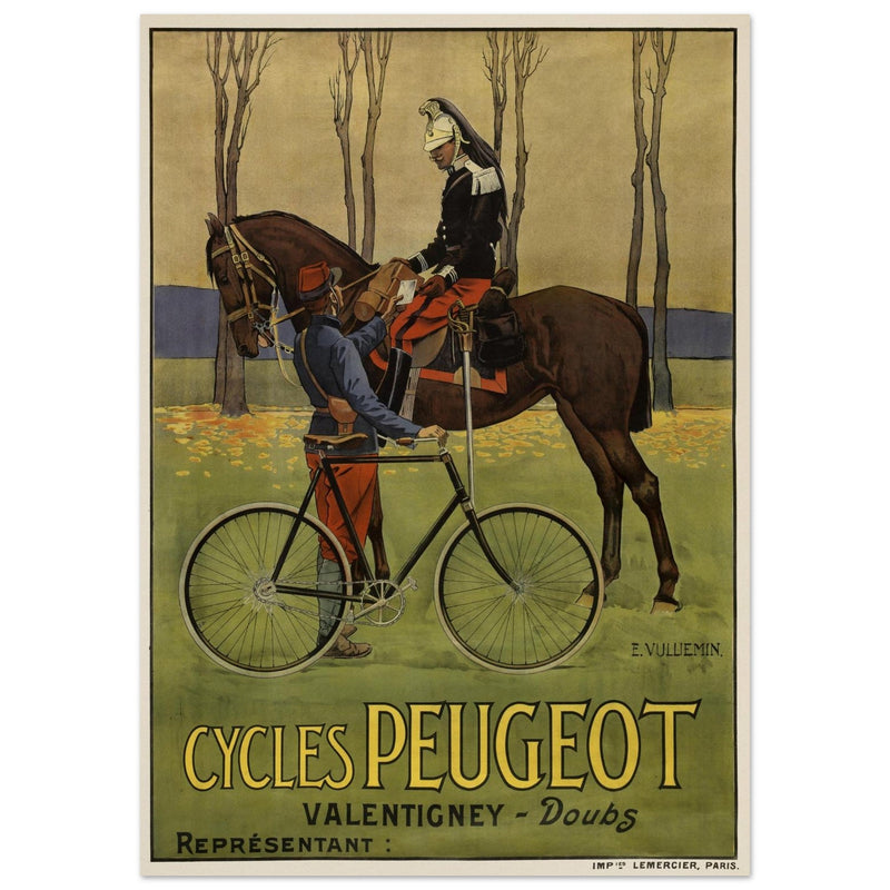 Cycles Peugot vintage advertisng poster by Ernest Vulliemin.