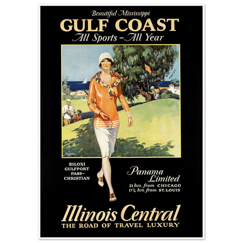 Gulf Coast vintage luxury travel poster. Travel luxury adverting print.