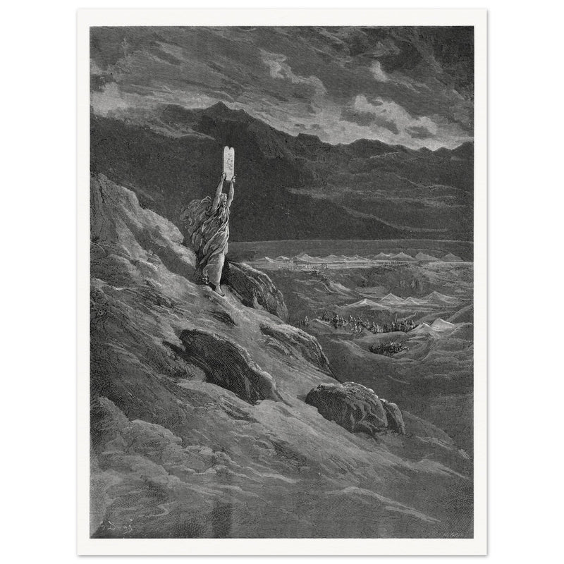 Gustave Dore Paradise Lost engraving . Moses and the stone tablets.