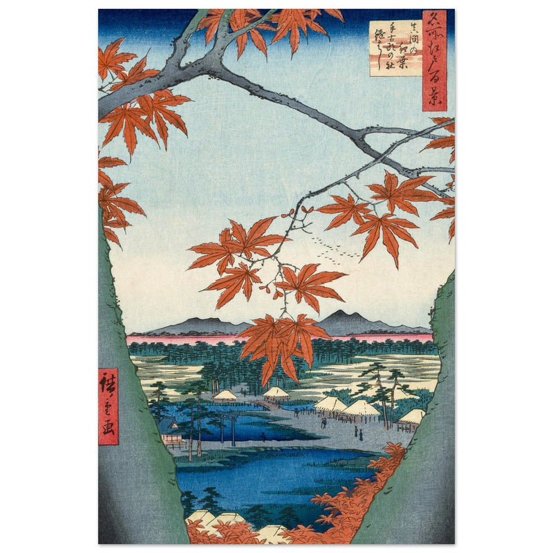 Maple Trees at Mama, Tekona Shrine and Tsugi Bridge by Utagawa Hiroshige