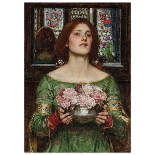 John William Waterhouse painting Gather Ye Rosebuds While Ye May