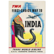 Travel India vintage poster . TWA Trans World Airline First Choice way to India.