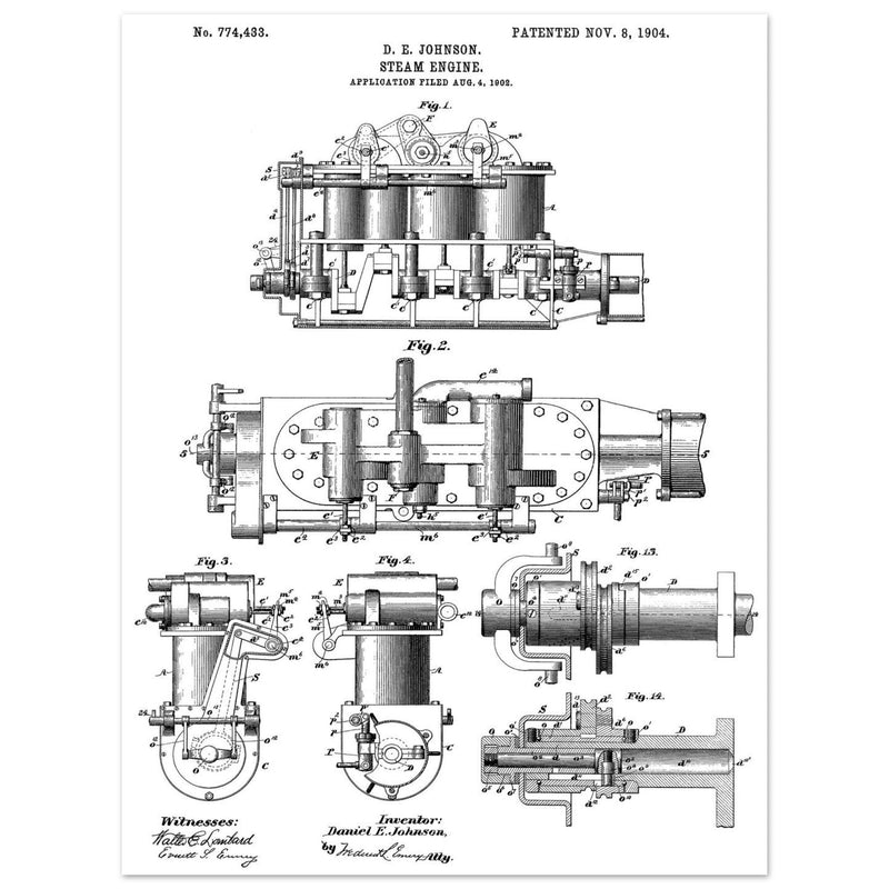 Steam engine patent 1904 by D. E Johnson.