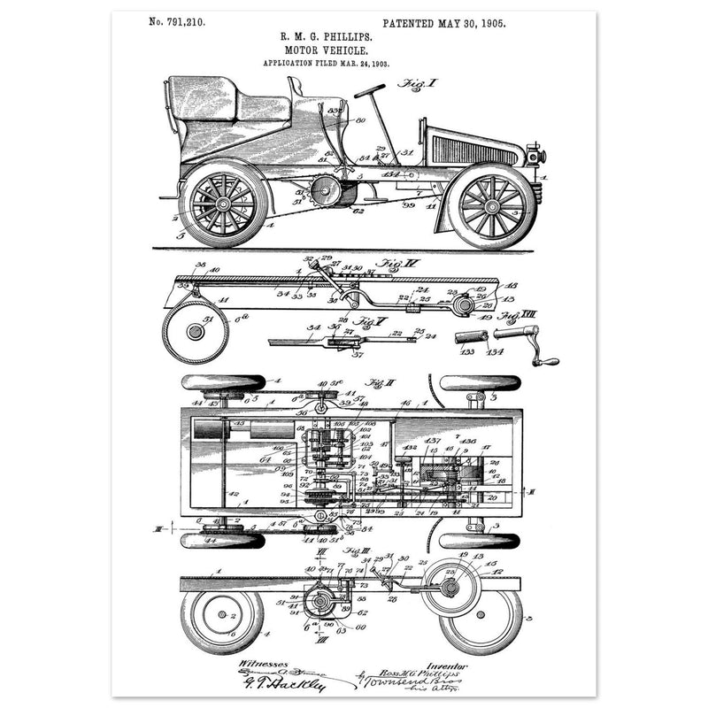 Motor Vehicle patent. Vintage car illustration.