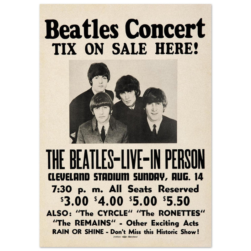 The Beatles music poster. Performance in Cleveland Ohio stadium in 1966.