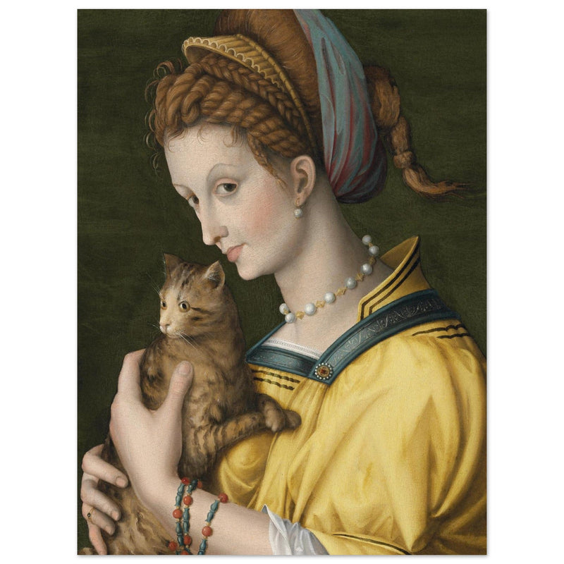 Portrait of a young lady holding a cat by Antonio d'Ubertino Verdi, Bachiacca