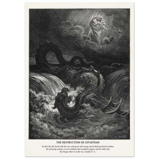 Gustave Dore The Bible engraving print . The destruction of Leviathan illustration .